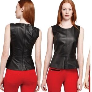 Trina Turk Black Leather Peplum Top Size 4